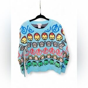 Marvel Avengers Kids Knit Sweater Size S 6-7 Blue 100% Cotton Hero-core Retro